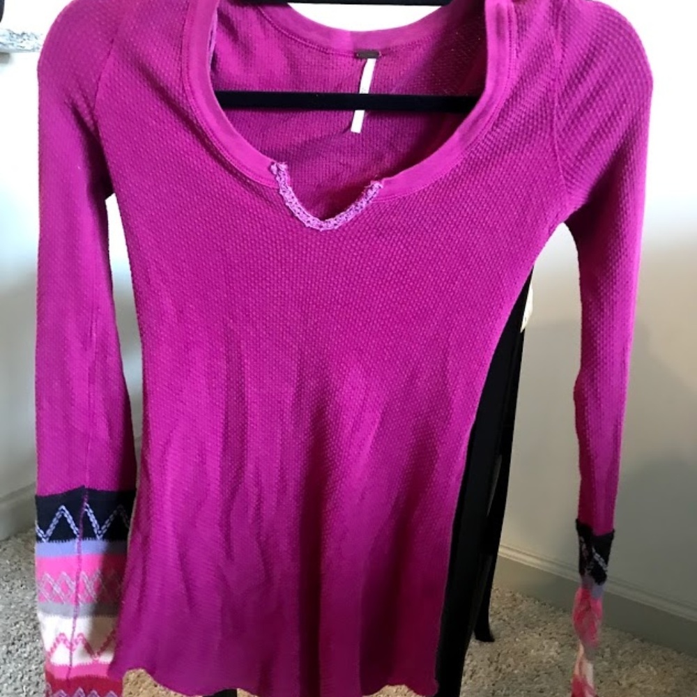 Free people pink embroidered shirt